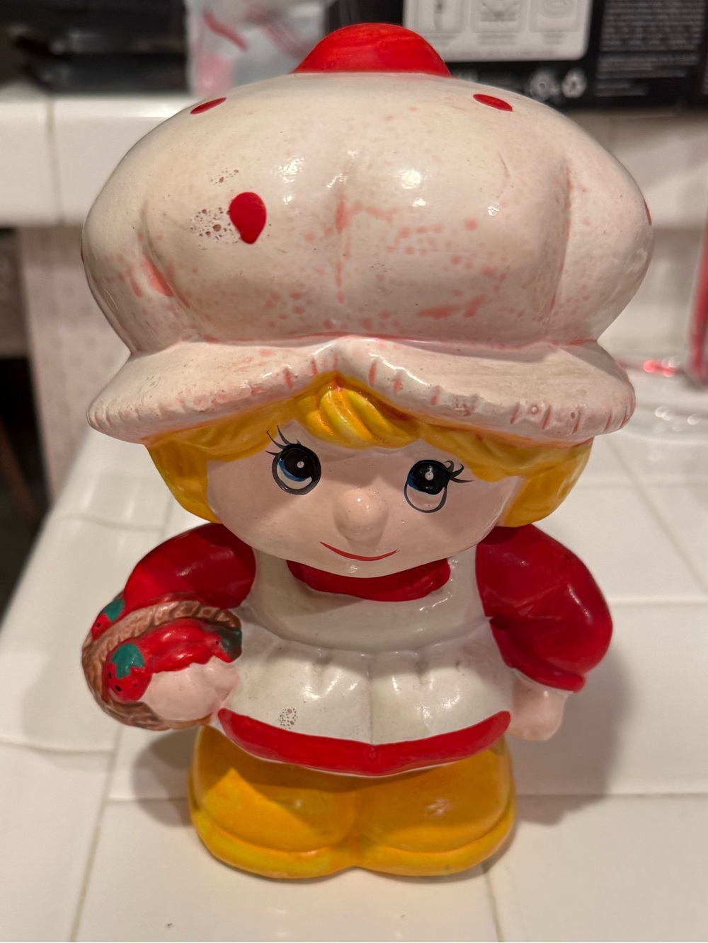 Vintage Strawberry Shortcake Piggy Bank - Red, Yellow, White
